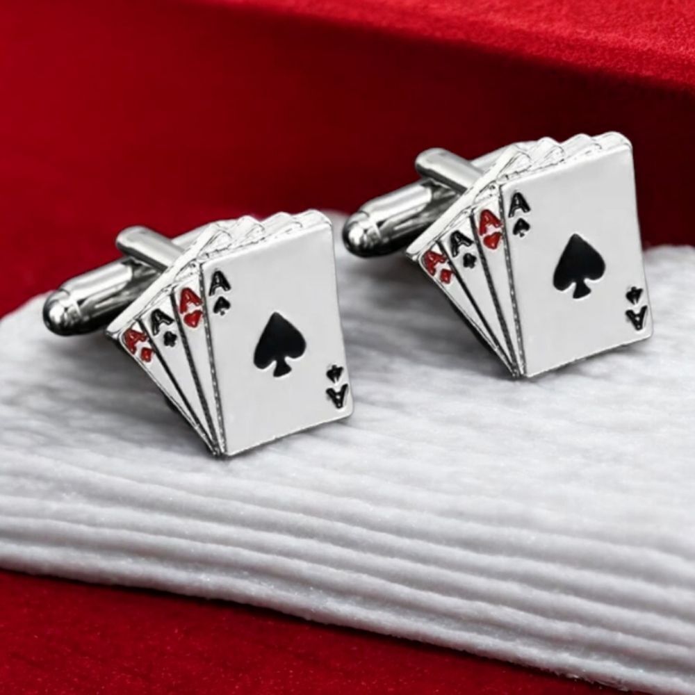 Four Aces Cufflinks Men's Tuxedo Prom Wedding Formal Poker Player Texas Hold Em